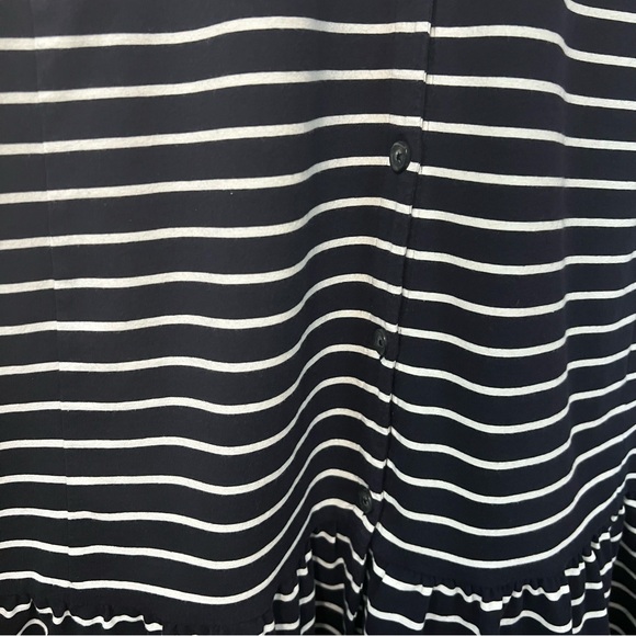 J. Jill Size 2X Navy White stripe Shirt Dress Casual Ruffle Bottom Button - Picture 8 of 9
